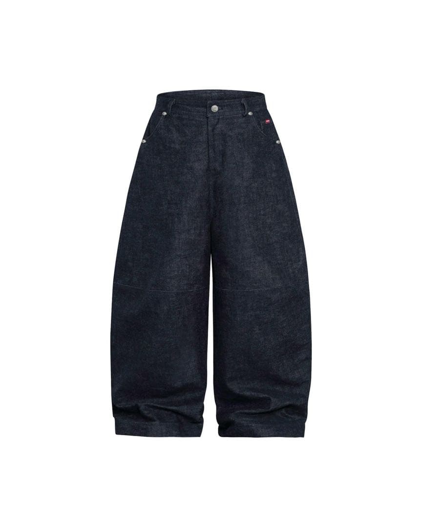 push push 極太バギーワイドリジットデニム ネイビー濃紺　ストリート