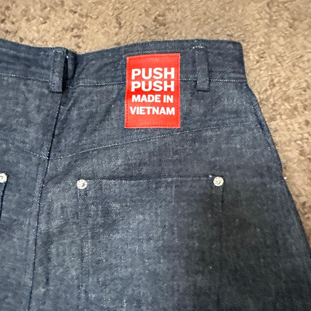 push push 極太バギーワイドリジットデニム ネイビー濃紺　ストリート