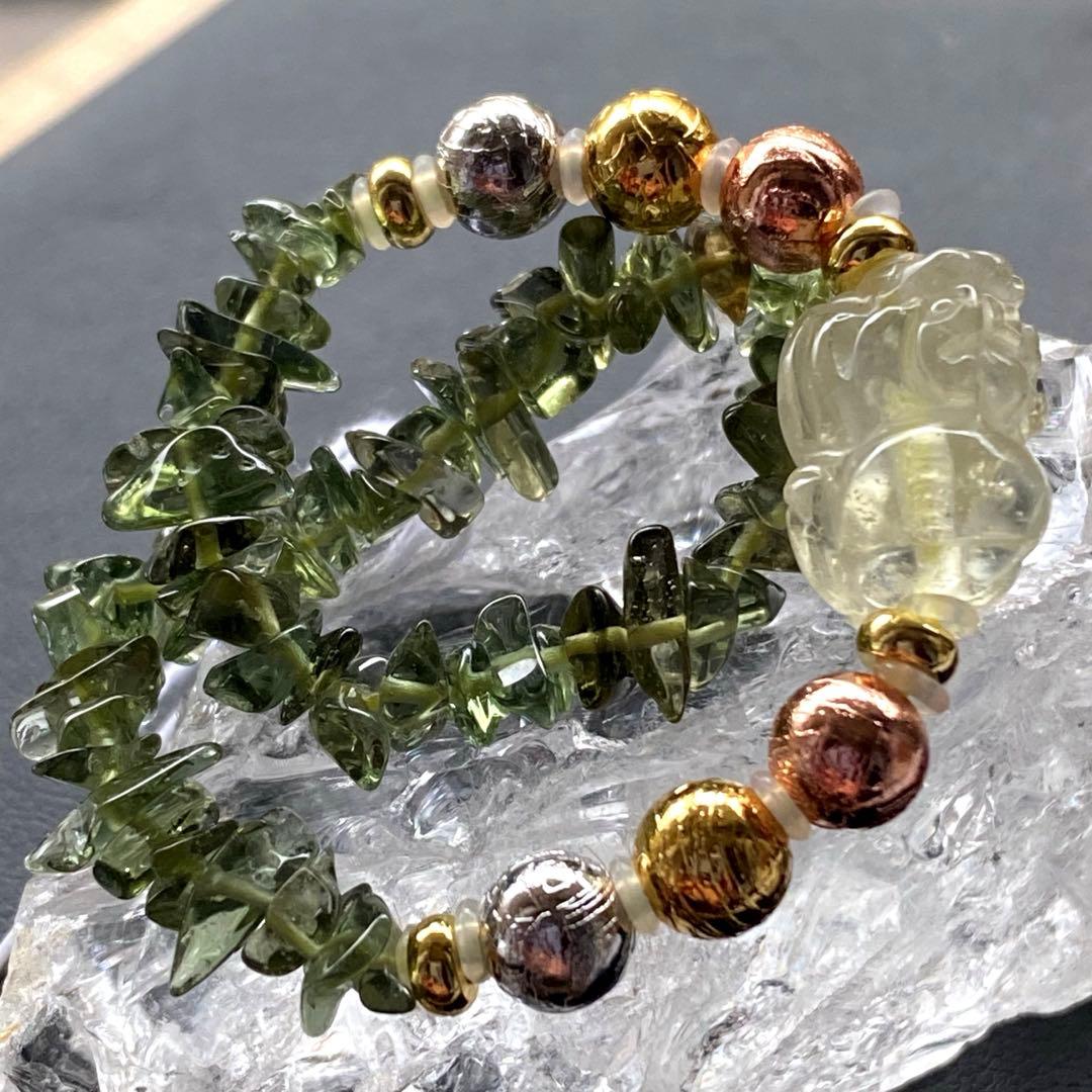 【鑑別書付】希少❣️リビアングラス貔貅&メテオライト&モルダバイトブレスレット