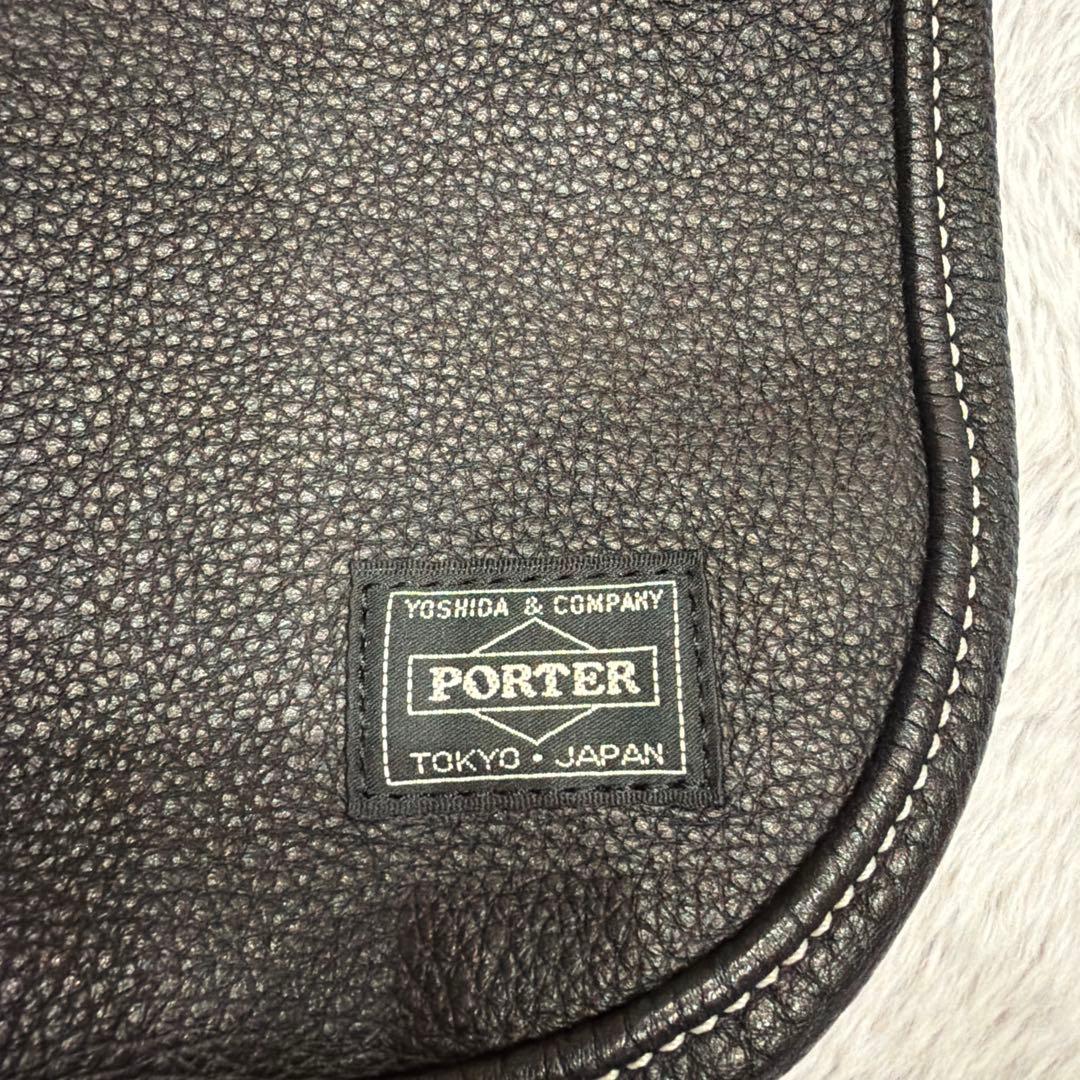 PORTER CISCOブラックレザー ショルダーバッグ L
