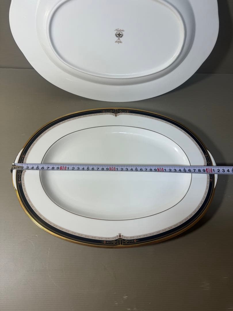 2627 オールドノリタケ　瑠璃片葉金蝕　楕円皿　2客　42cm 未使用