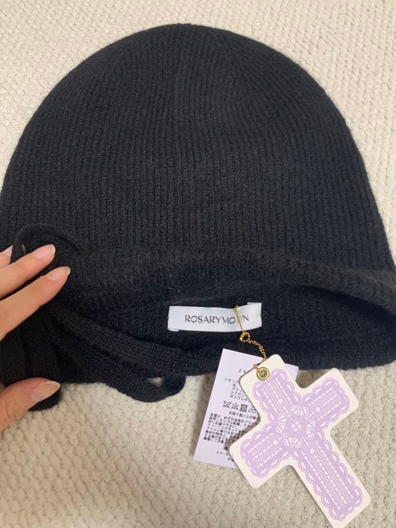 帽子 ROSARYMOON Bucktail Knit Beanie BLACK