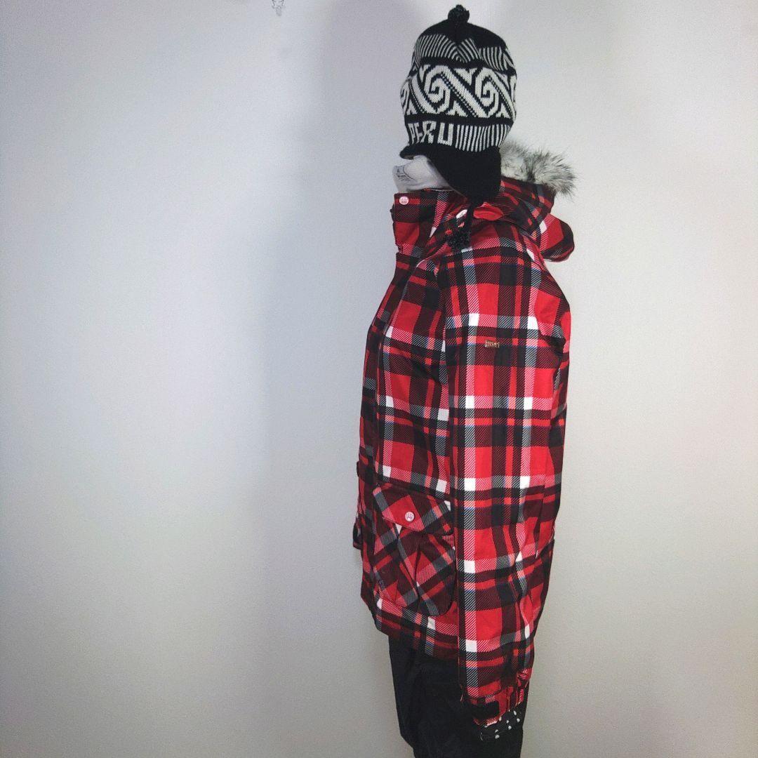 レディース　M　スキー　スノーボードウェア　上下セット　レッド　チェック柄　黒