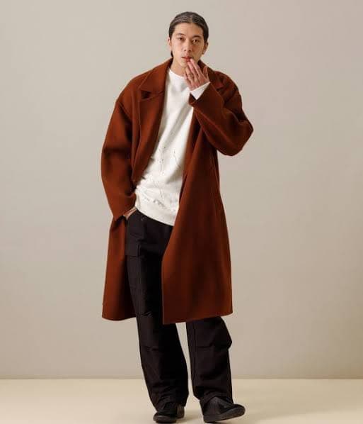 ADAM ET ROPE カシミヤブレンドウールリバーセミダブルコート/ウール