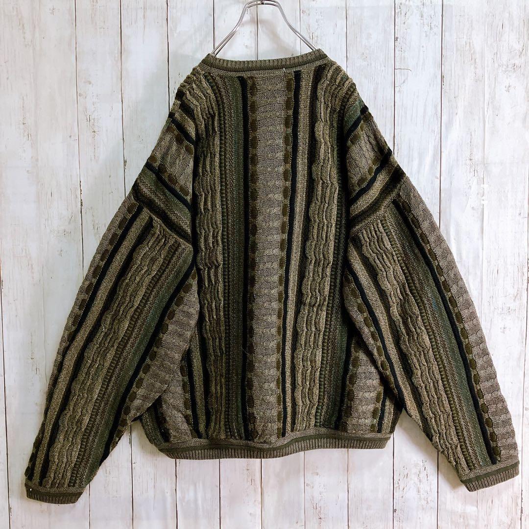 LAVANE USA製 アクリル 立体 総柄 3D デザインニット グリーン系