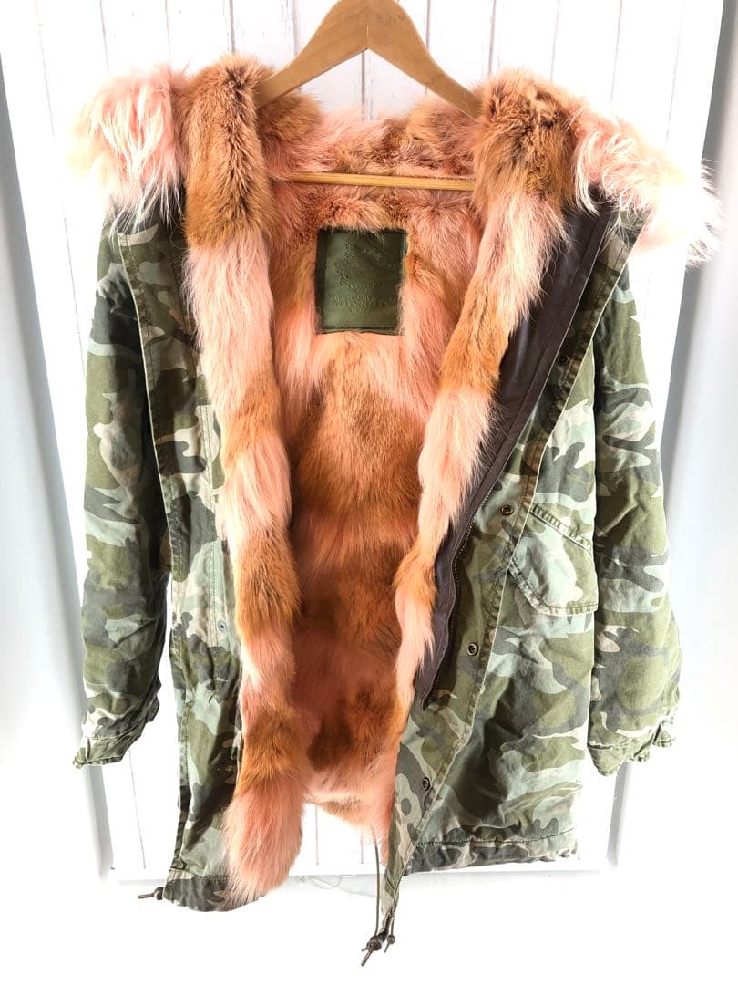 Mr&Mrs ITALY ミリタリーコート 迷彩柄 コーラルピンクファー フード