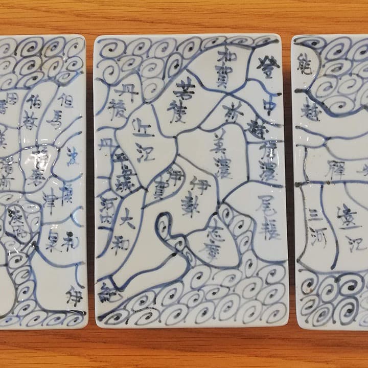 江戸天保年 伊万里染付　日本地図四角皿 五枚組①