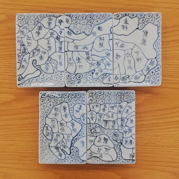 江戸天保年 伊万里染付　日本地図四角皿 五枚組①