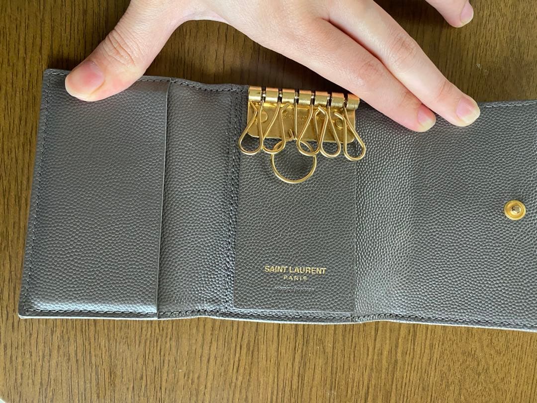 YSL レザー キーケース カードケース グレー