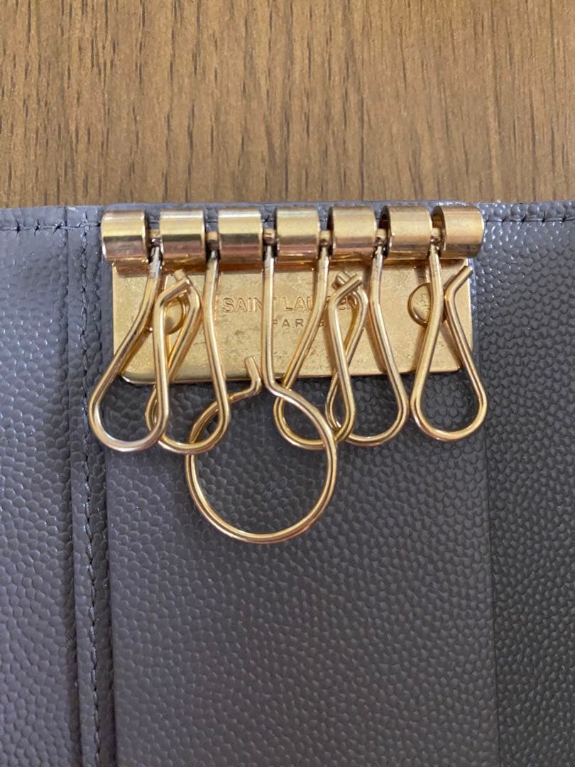 YSL レザー キーケース カードケース グレー