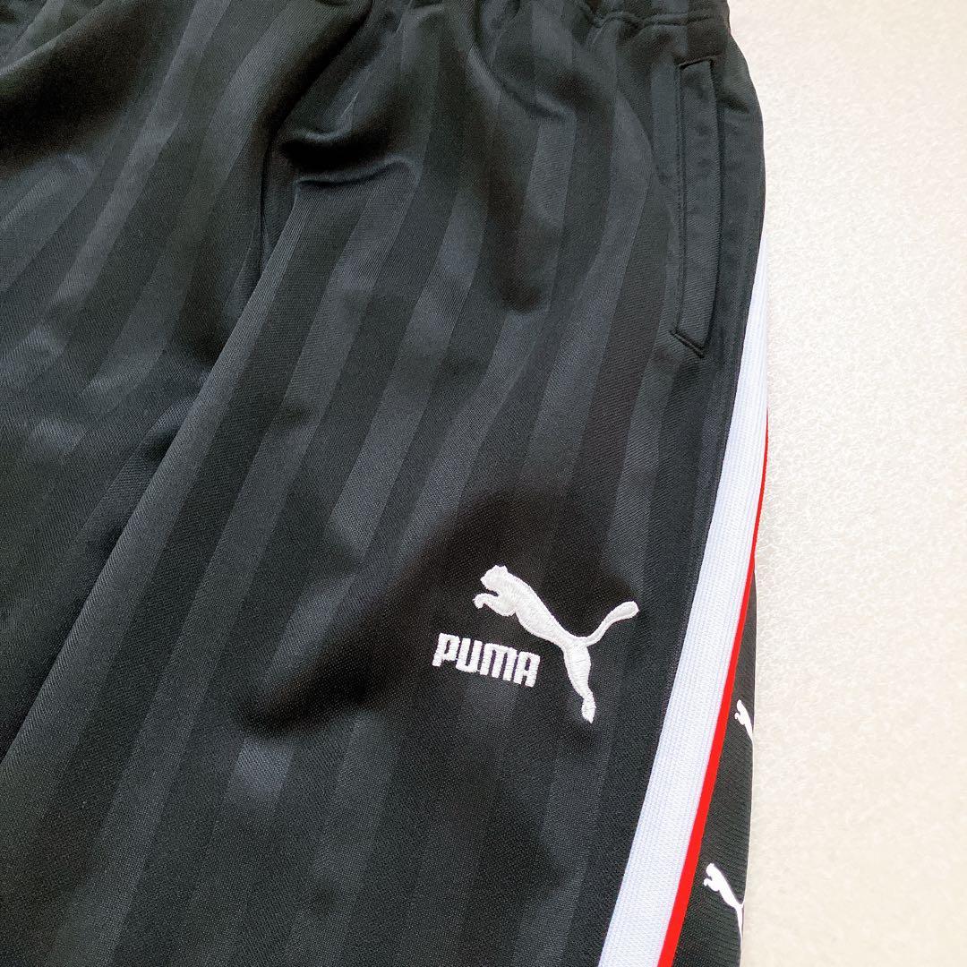 プーマ　ジャージ　上下　セットアップ　刺繍ロゴ　ストライプ　黒　サイドライン