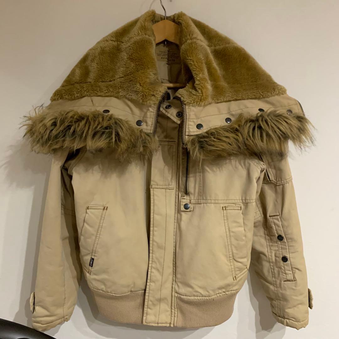 美品】AVIREX MA-1 ファーブルゾン　短丈　バックロゴ　サンド色