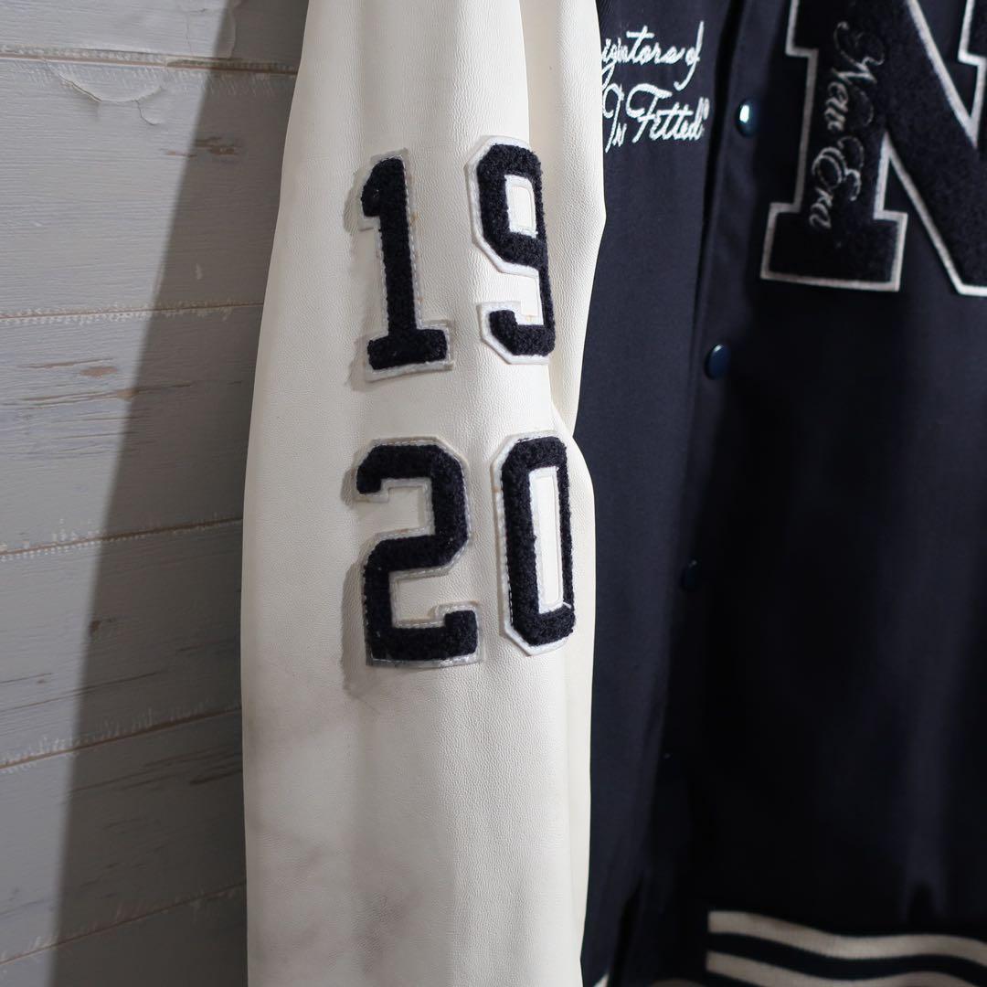 NEW ERA 90周年 スタジャン レザー袖 ネイビー白 XL 希少.