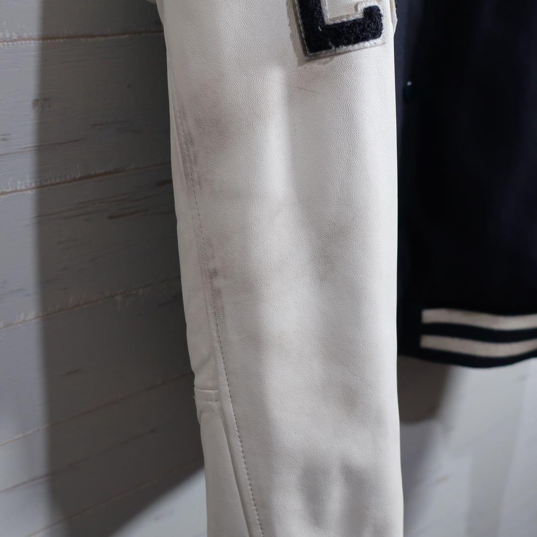 NEW ERA 90周年 スタジャン レザー袖 ネイビー白 XL 希少.