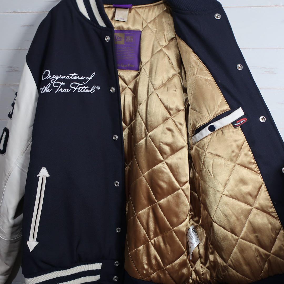 NEW ERA 90周年 スタジャン レザー袖 ネイビー白 XL 希少.