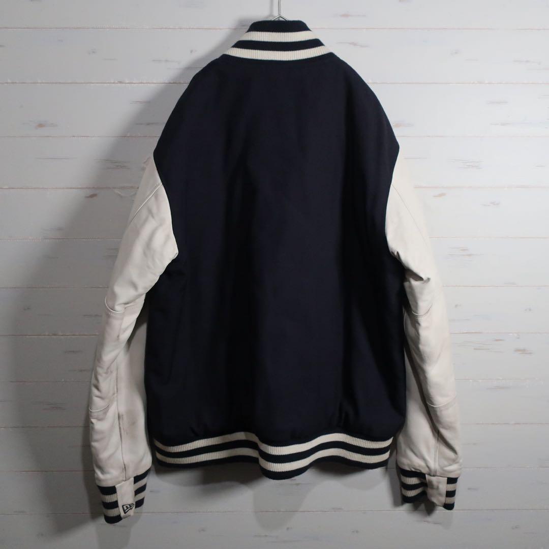 NEW ERA 90周年 スタジャン レザー袖 ネイビー白 XL 希少.