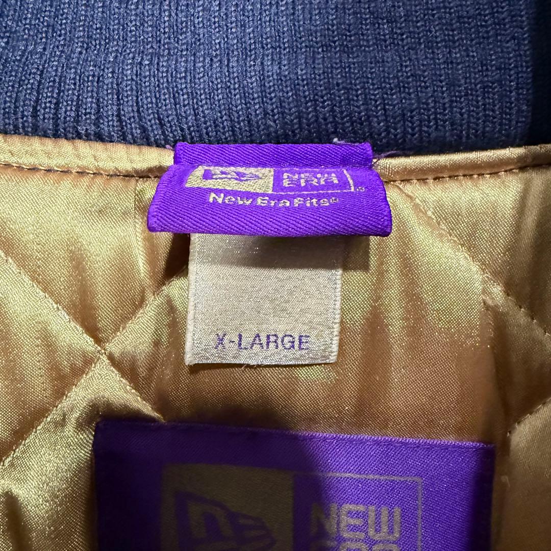 NEW ERA 90周年 スタジャン レザー袖 ネイビー白 XL 希少.