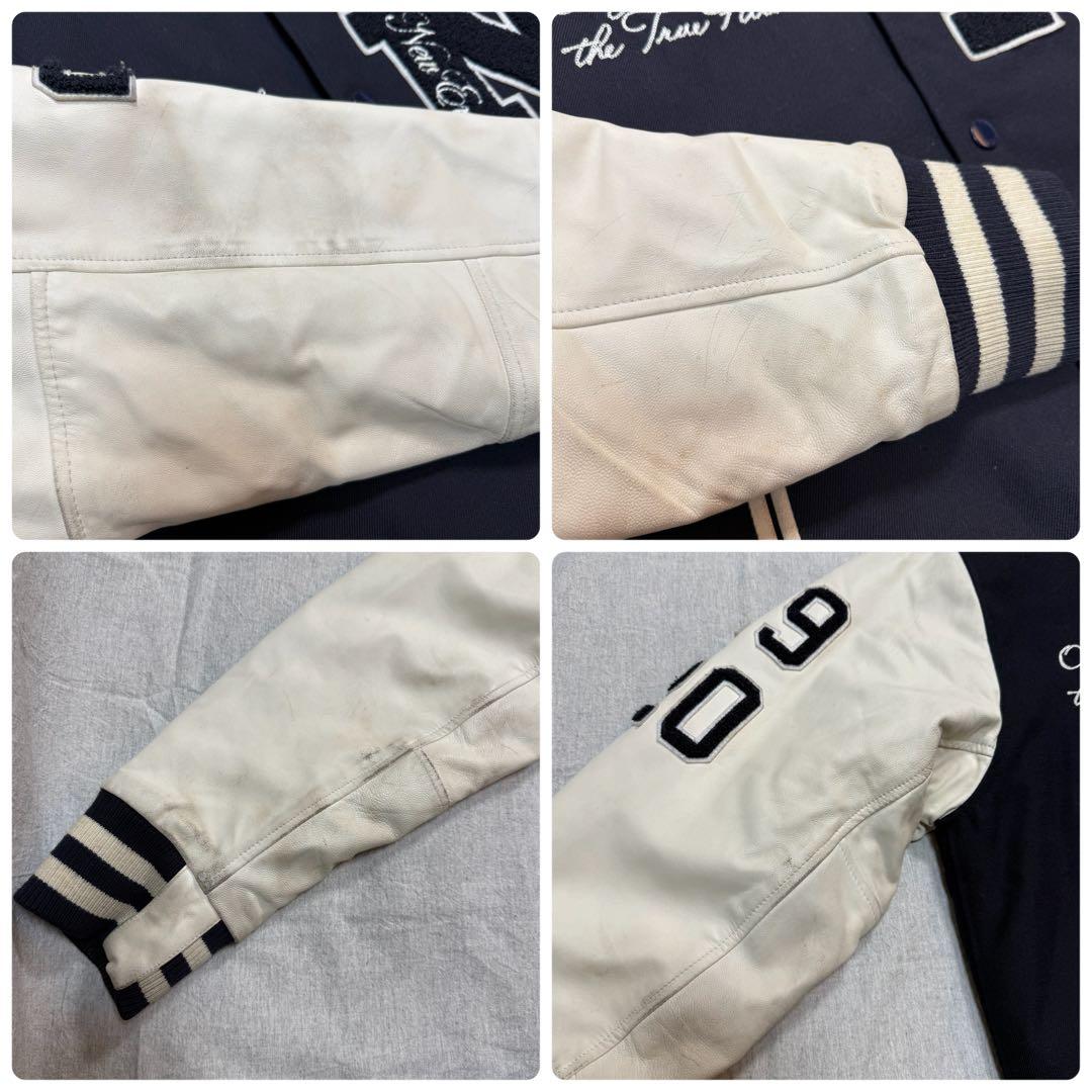 NEW ERA 90周年 スタジャン レザー袖 ネイビー白 XL 希少.