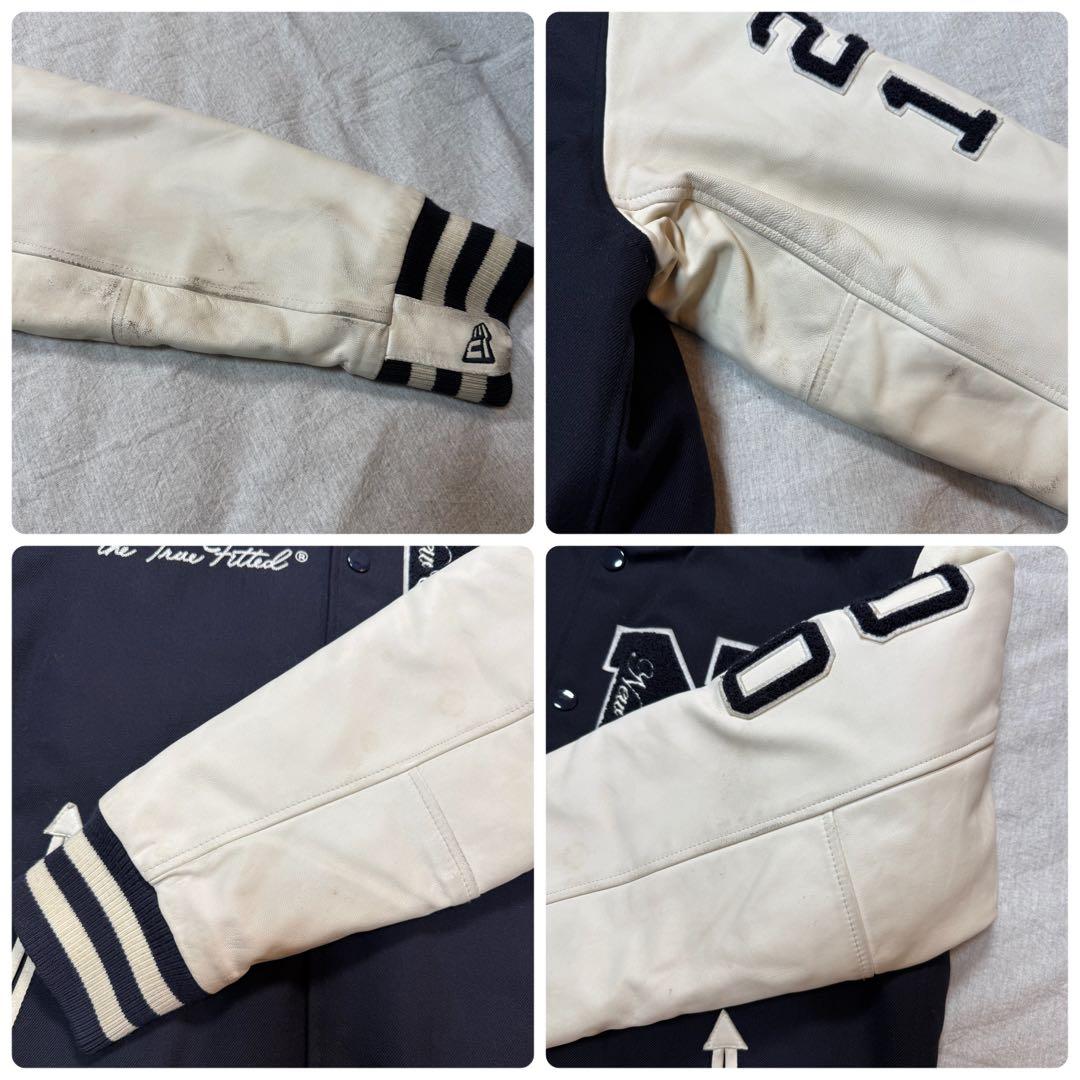 NEW ERA 90周年 スタジャン レザー袖 ネイビー白 XL 希少.