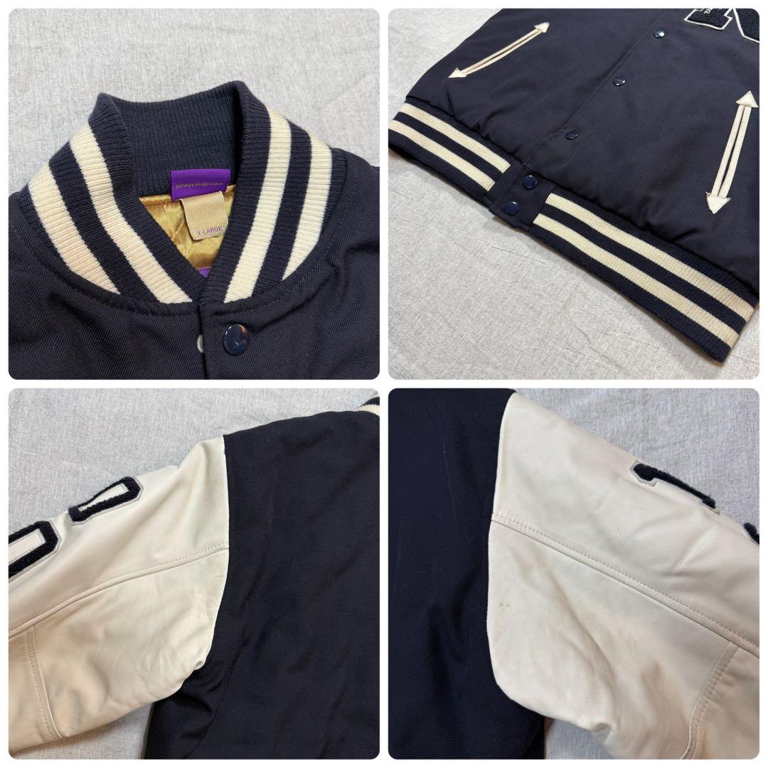 NEW ERA 90周年 スタジャン レザー袖 ネイビー白 XL 希少.