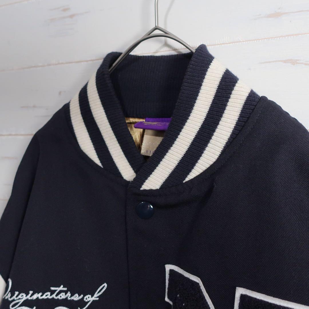 NEW ERA 90周年 スタジャン レザー袖 ネイビー白 XL 希少.