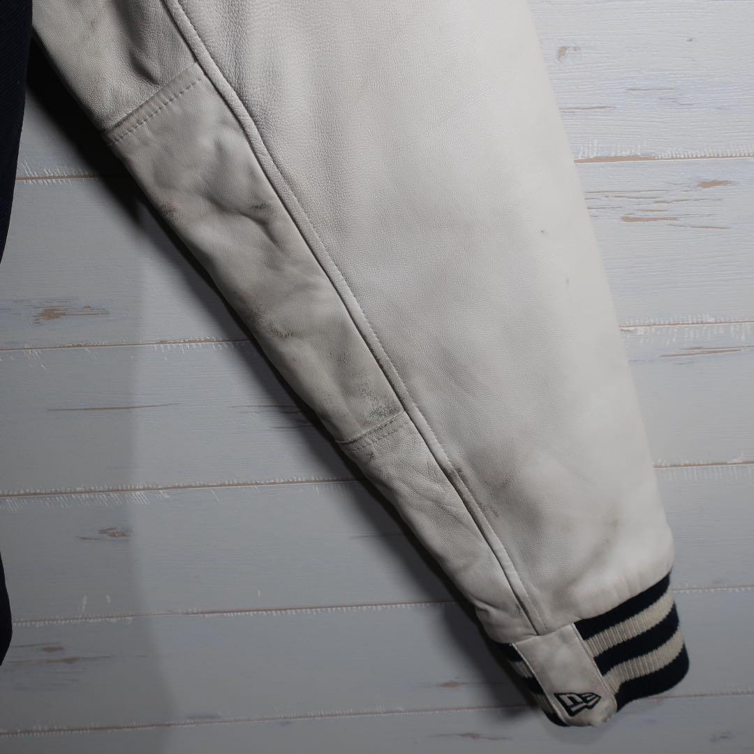 NEW ERA 90周年 スタジャン レザー袖 ネイビー白 XL 希少.