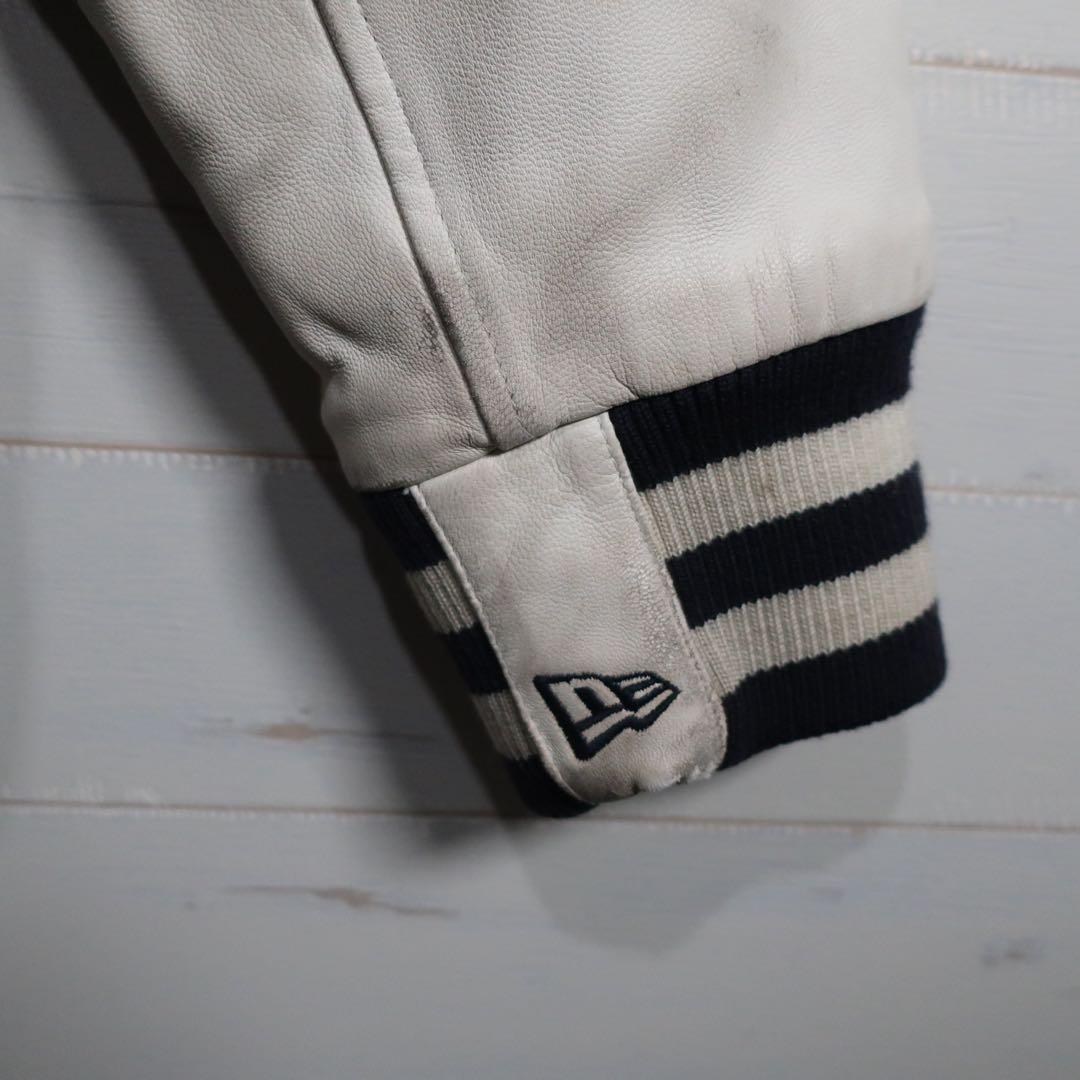 NEW ERA 90周年 スタジャン レザー袖 ネイビー白 XL 希少.