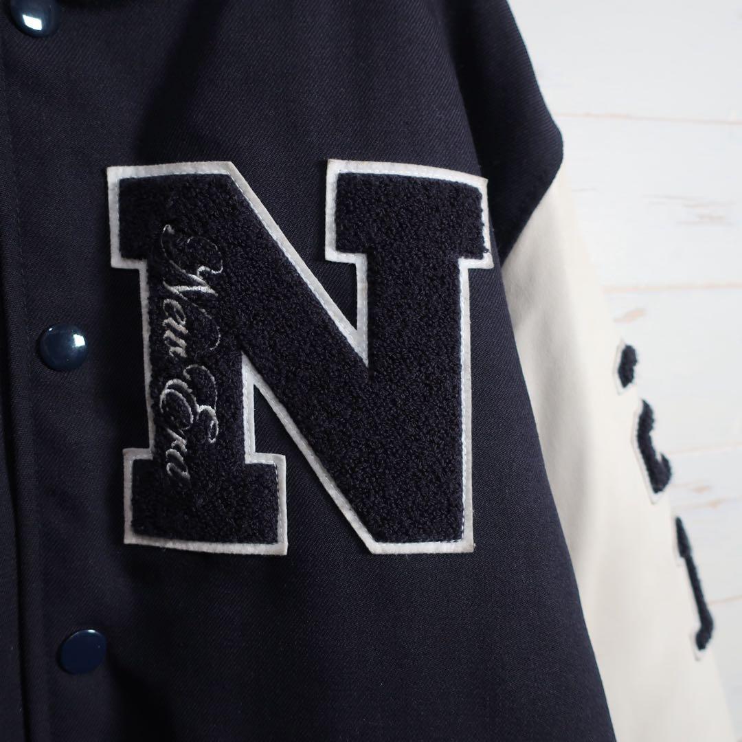 NEW ERA 90周年 スタジャン レザー袖 ネイビー白 XL 希少.