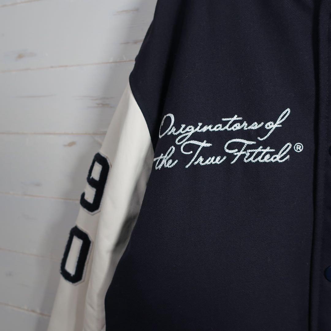 NEW ERA 90周年 スタジャン レザー袖 ネイビー白 XL 希少.