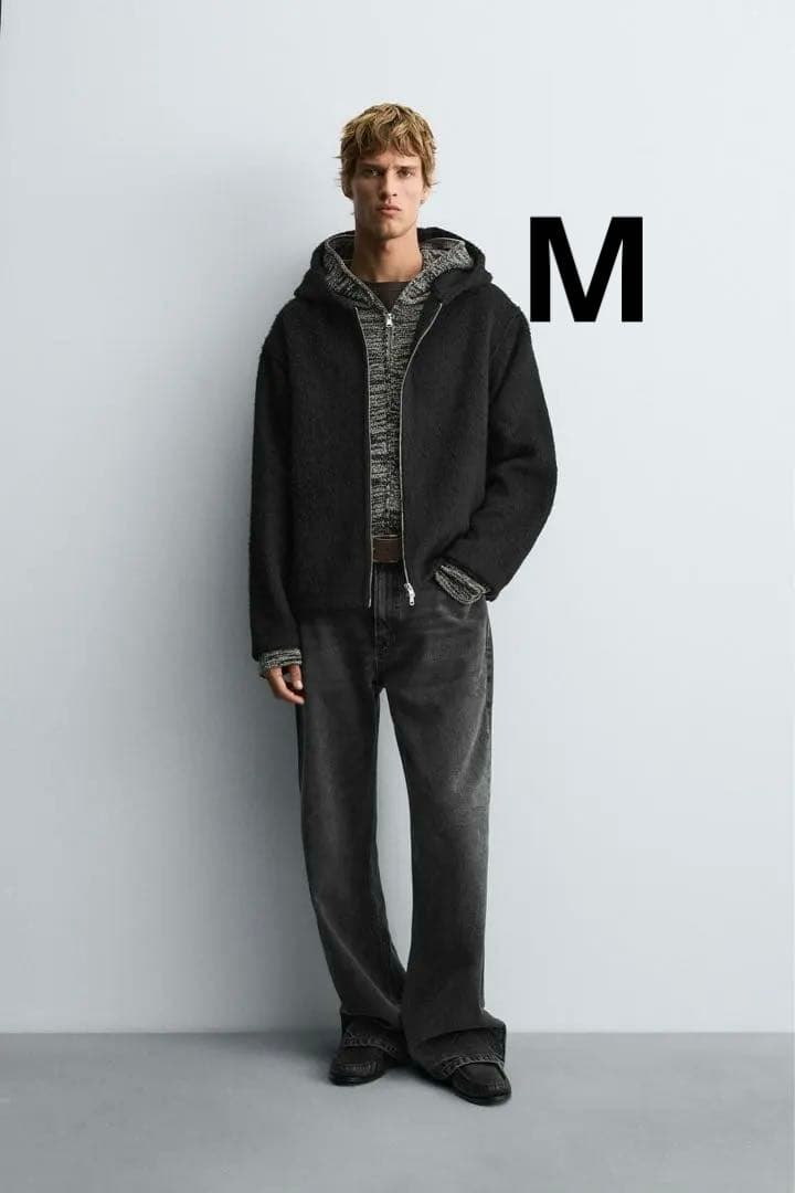 ZARA】／アワレガ酷似／フェイクファーシャツジャケット フード付き M