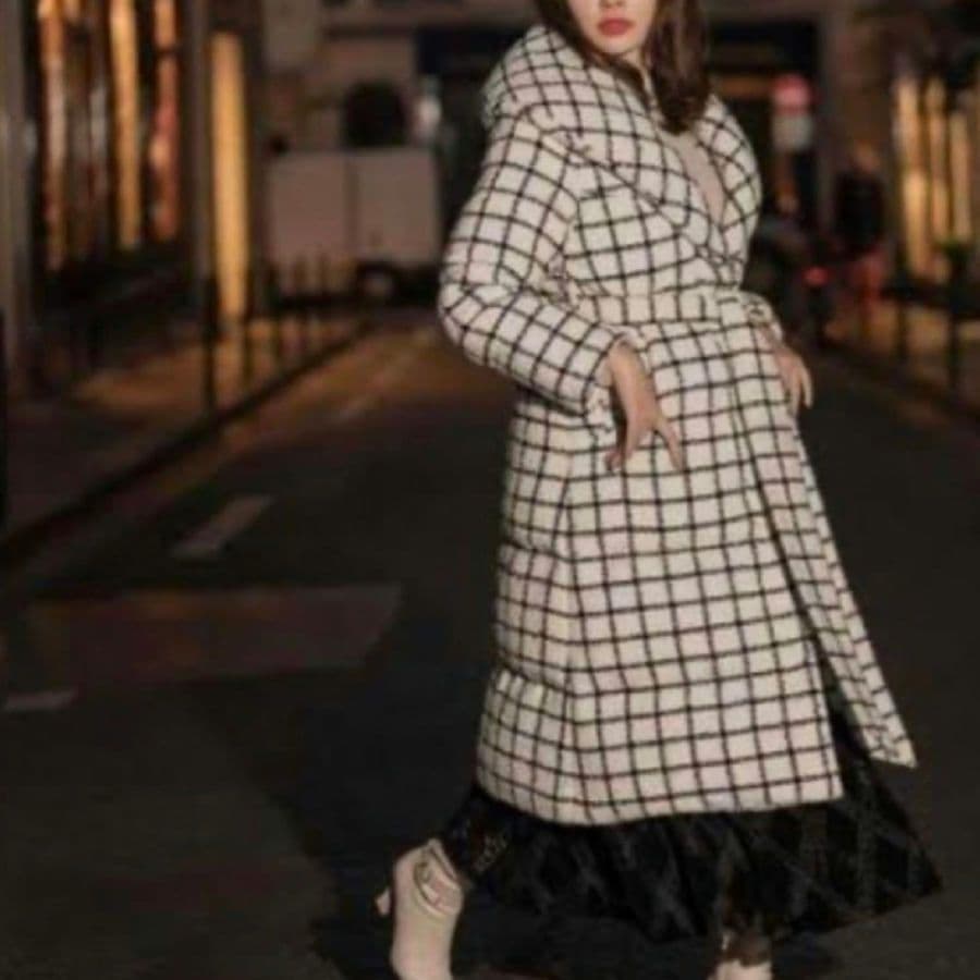 新品未使用◎Her lip to ループヤーンツイードベルテッドダウンコート 白