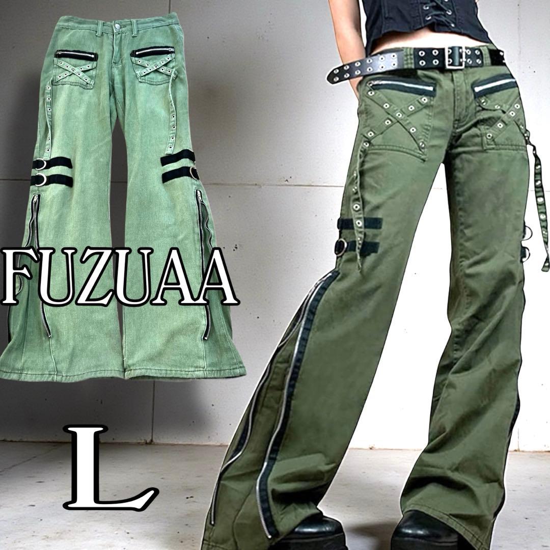FUZUAA Y2K フレアカーゴパンツ L ギミック ジップ カーキ - メルカリ