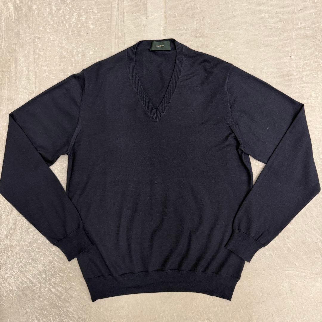 k*u様 【美品】 ザノーネ ニット Vネック カシミヤ ネイビー 46 ZAN