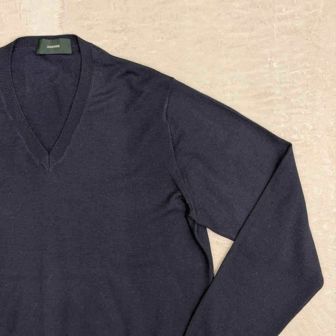 k*u様 【美品】 ザノーネ ニット Vネック カシミヤ ネイビー 46 ZAN