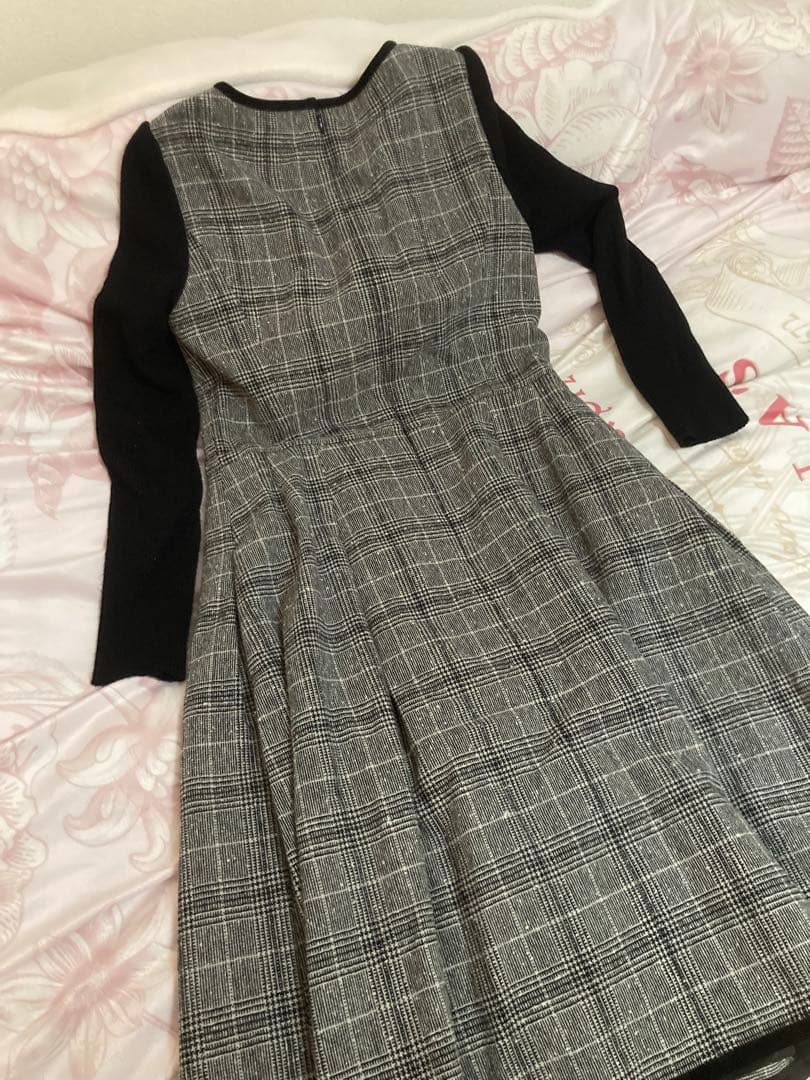 エムズグレイシー　チェックワンピース　リボン　スパンコール 38