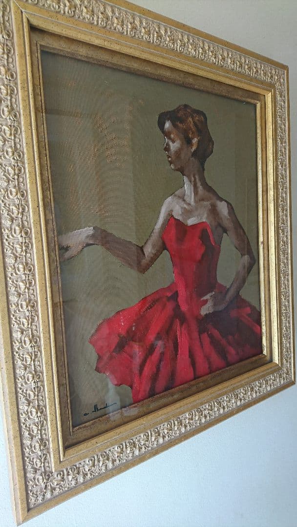 油彩 F8「赤いドレスのバレリーナ」