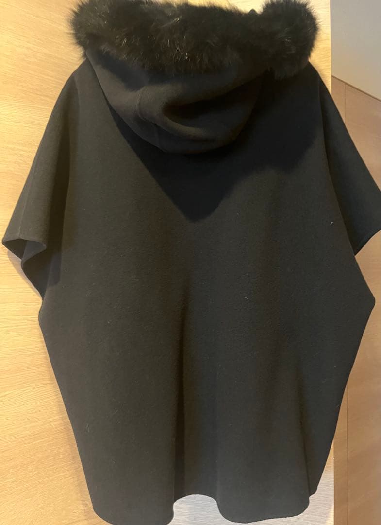 美品♡Mプルミエブラック フォックスファー ポンチョ コートS 34