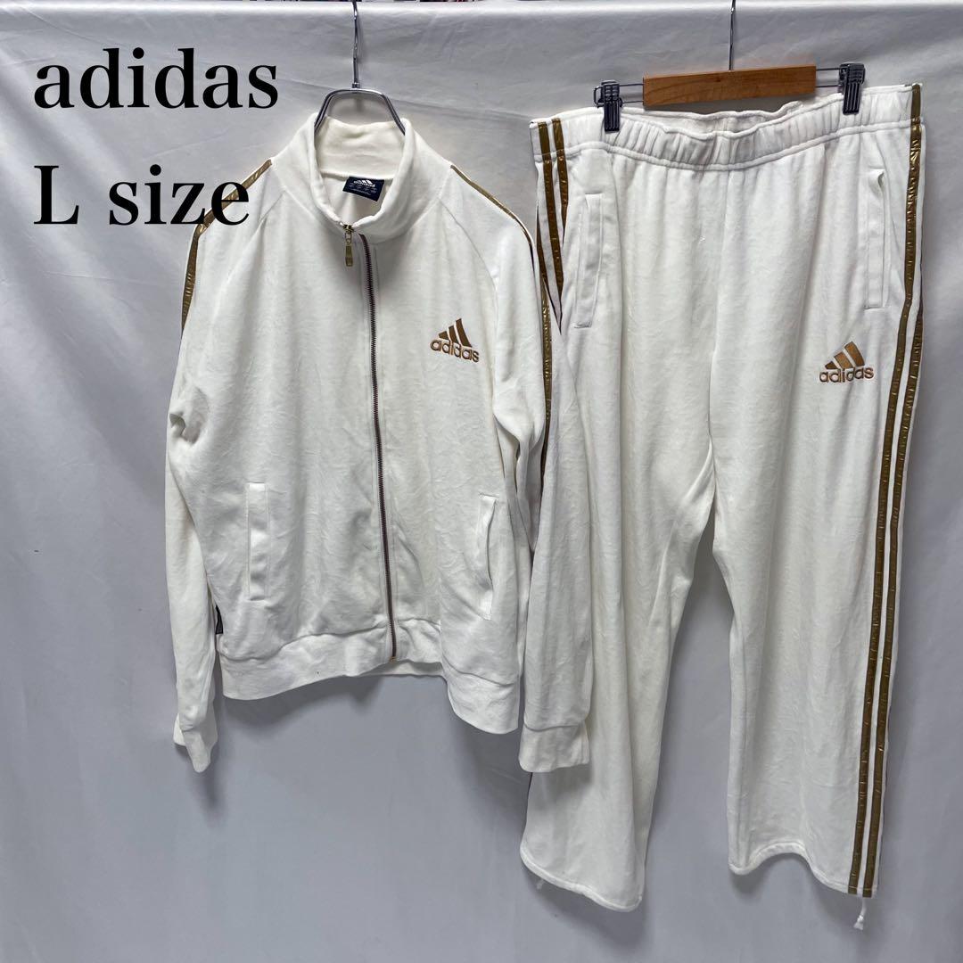 adidas ベロアジャージ Oサイズ セットアップ アディダス 白x金 - メルカリ