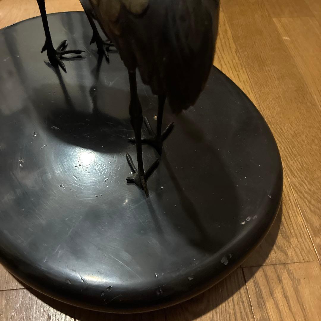 骨董品、縁起物鶴　美術工芸品　古銅色分け青銅　鎌倉山の旧家から出ました