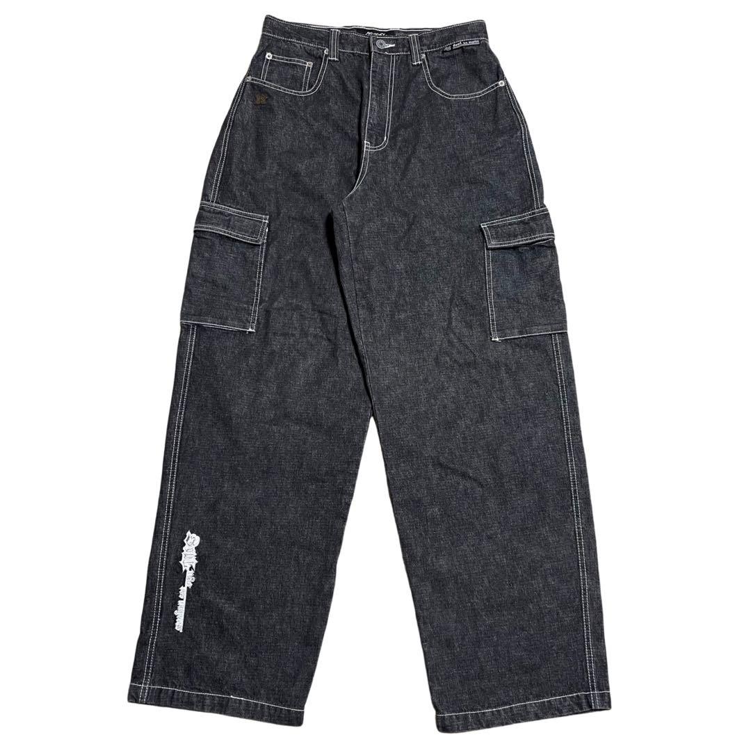 極太 90s 刺繍 SOUL USA 先染め ブラック デニム カーゴパンツ - メルカリ