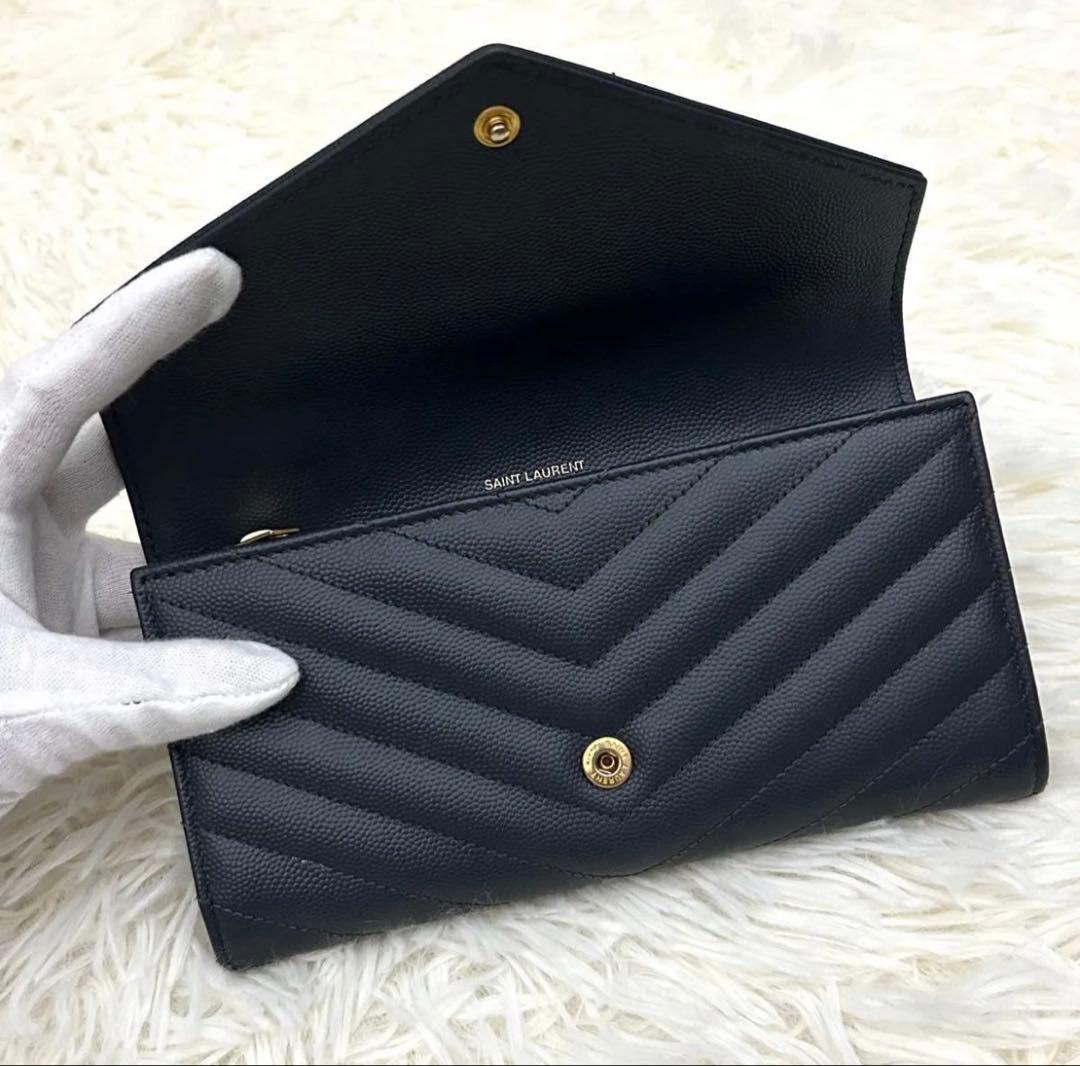 ［極美品］SAINT LAURENT YSL カサンドラ 長財布 グレー