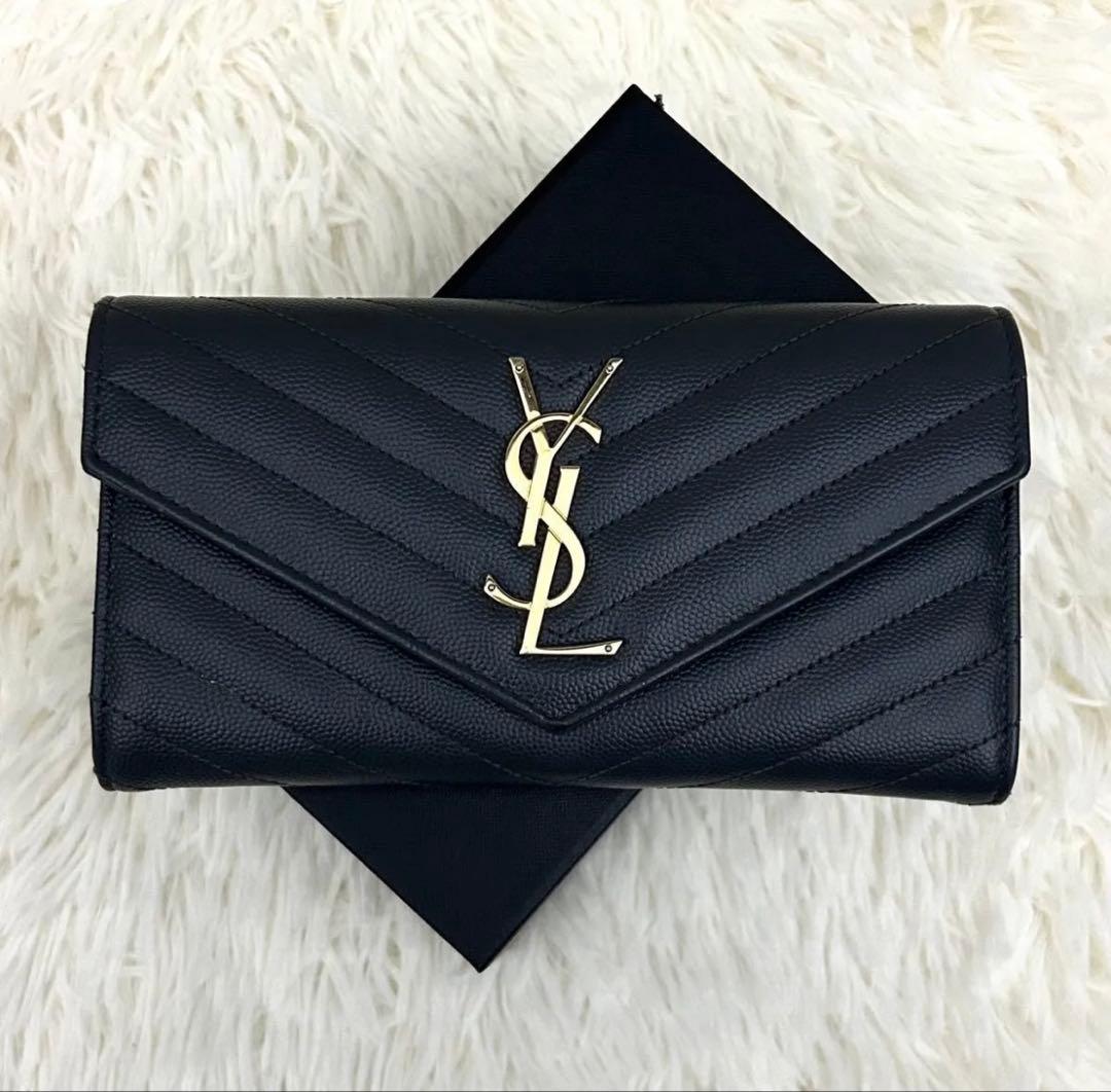 ［極美品］SAINT LAURENT YSL カサンドラ 長財布 グレー