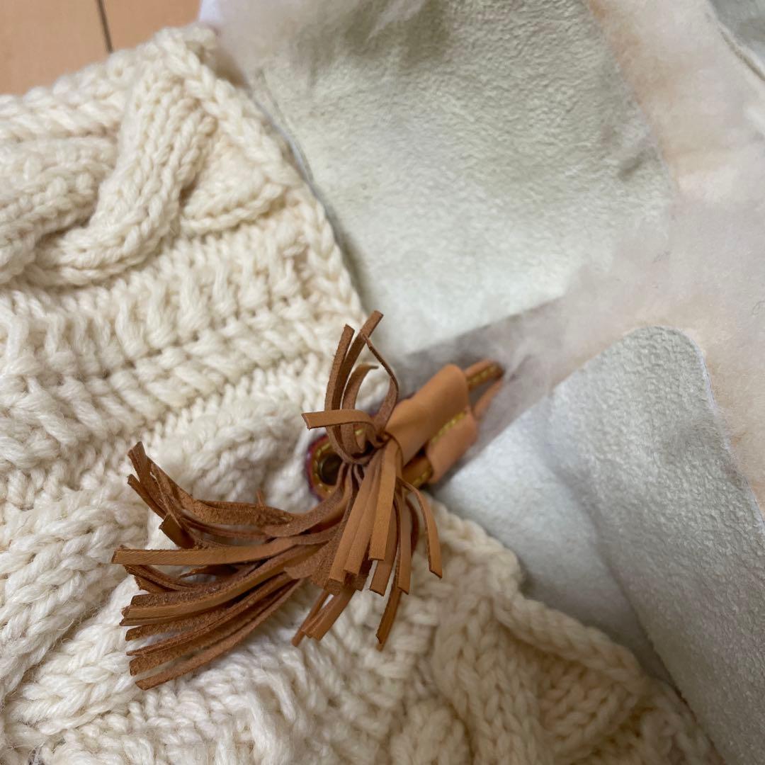 muku ムク NATURAL ムートン＆ケーブル編みリュック 生成 本革