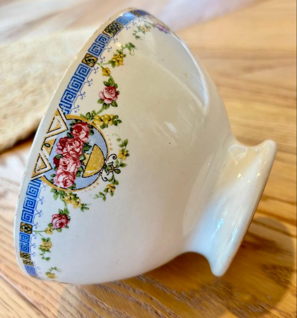 フランスアンティーク ローズ ギルランドの縁飾り　カフェオレボウル