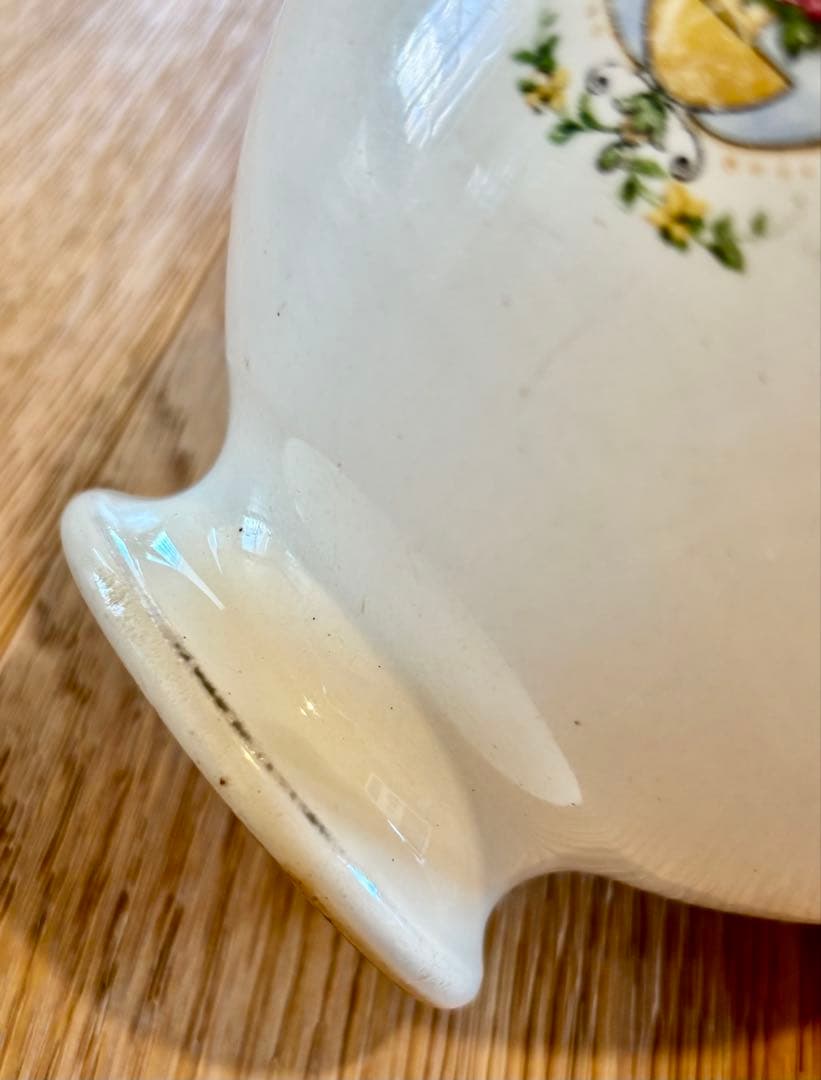 フランスアンティーク ローズ ギルランドの縁飾り　カフェオレボウル