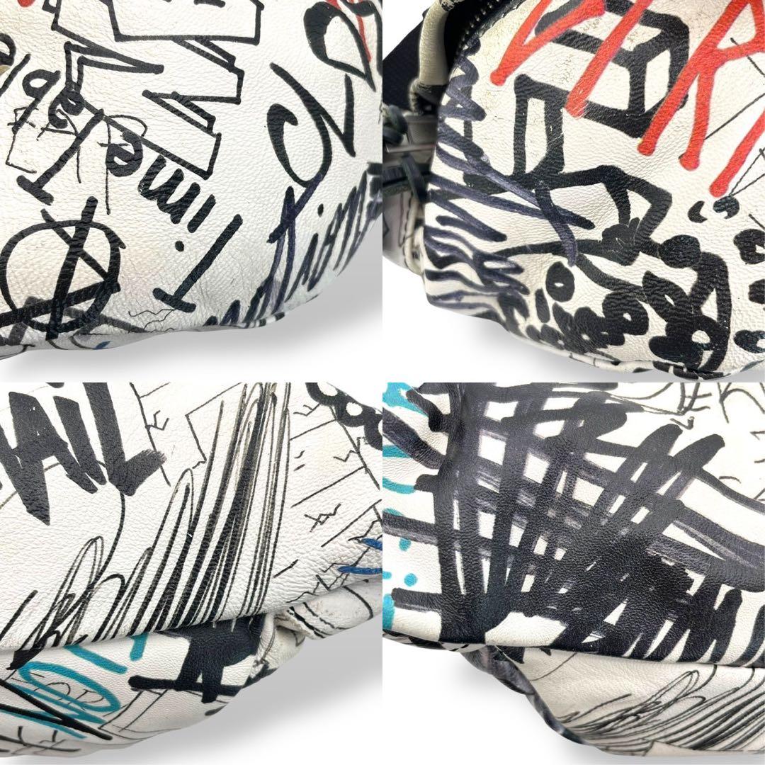 美品　希少モデル　マルジェラ　ウエストポーチ　ボディバッグ　総柄　レザー　白