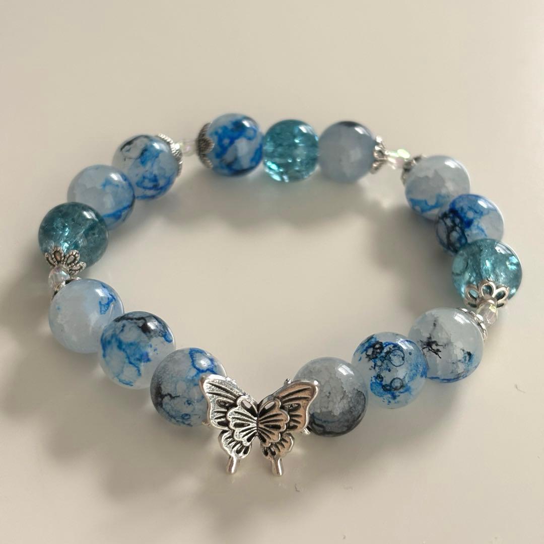 高級ガラスビーズブレスレット 青系 - メルカリ