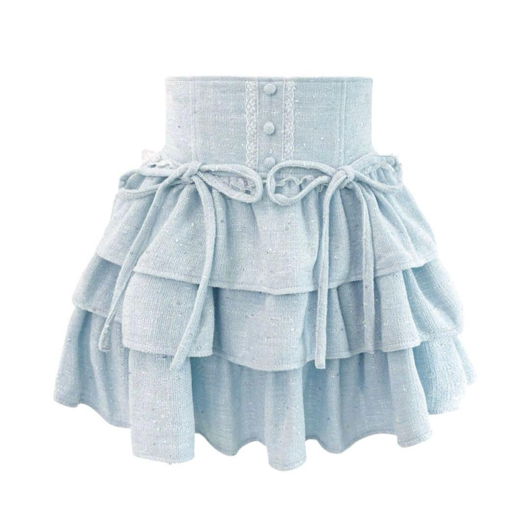 ♡ハニーミュウ ツイードティアードフリルスカート ブルー♡ - メルカリ