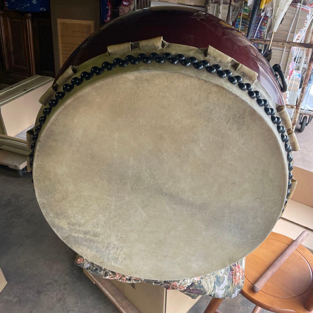 長胴太鼓　打面2尺巻耳 径60cm 耳あり　バチ2本付き　胴長さ77cm 重い