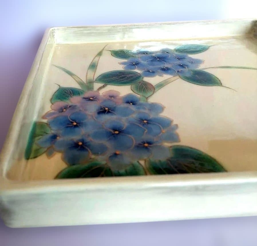清水焼 京焼【土淵陶あん】あじさい スクエア皿 角皿 大皿